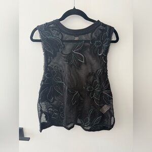 Free People Black Mesh Floral Top